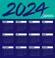 Calendar 2024 template vector, simple minimal design, international Planner 2024 year, Wall 2024 year, Week Starts Sunday, Set of 12 calendar, advertisement, printing, stationery, organization office vector