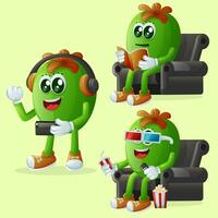 Cute Feijoa characters enjoying leisure activities vector