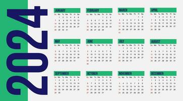 Classic monthly calendar for 2024. international Calendar in the style of minimalist square shape. The week starts on Sunday. vector
