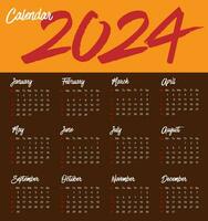 Calendar 2024 template vector, simple minimal design, international Planner 2024 year, Wall 2024 year, Week Starts Sunday, Set of 12 calendar, advertisement, printing, stationery, organization office vector