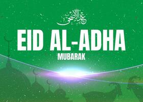 Eid al adha mubarak islamic and moslem background social media design with stars moon, mosque and a goat background , poster, banner design, vector illustration