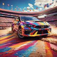 colorful car running at high speed photo