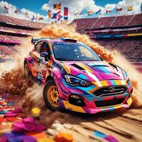 colorful car running at high speed photo