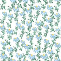sin costura modelo creativo floral impresión con manzanilla flores, hojas en mano dibujado estilo en un azul-turquesa antecedentes vector