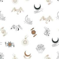 Magic and heaven seamless pattern, with magical elements such as snake, eye. Symbols and elements of the witchcraft theme. vector