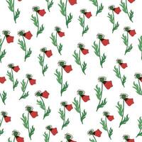 Summer seamless pattern with bright red poppy flowers and poppy pods. Field, meadow of poppies vector