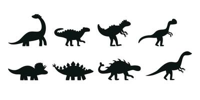 Flat vector silhouette illustrations of dinosaurs