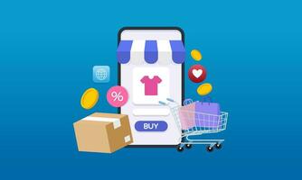 Smartphone with shop app. Shopping online on website in mobile application vector