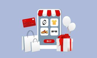 Smartphone with shop app. Shopping online on website in mobile application vector