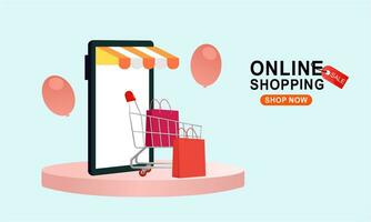 Smartphone with shop app. Shopping online on website in mobile application vector