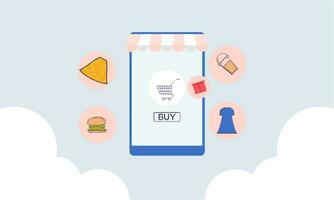 Smartphone with shop app. Shopping online on website in mobile application vector