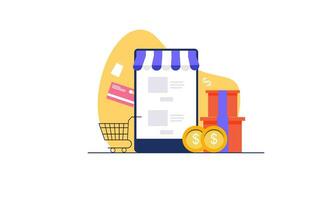 teléfono inteligente con tienda aplicación compras en línea en sitio web en móvil solicitud vector