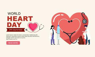 mundo corazón día póster Campaña en dibujos animados personaje tratamiento y salud cuidado conciencia y plano diseño a 29 septiembre vector