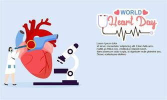 World heart day poster campaign in cartoon character treatment and health care awareness and flat design at 29 September vector