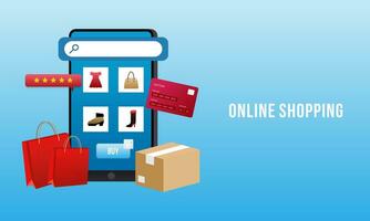 Smartphone with shop app. Shopping online on website in mobile application vector