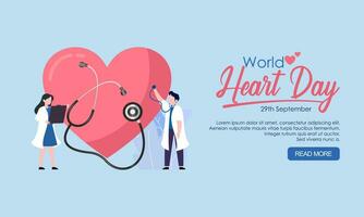 World heart day poster campaign in cartoon character treatment and health care awareness and flat design at 29 September vector