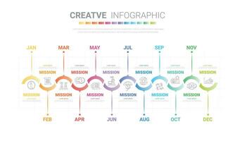 infographic template for 12 months, 1 year for business in one year, easy to present. vector