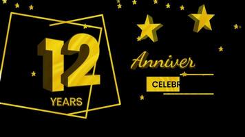 Happy anniversary greeting with 3d text animation and gold colors on black background. Animated numbers, Great for events, greetings, celebrations and festive. video