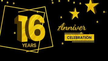 Happy anniversary greeting with 3d text animation and gold colors on black background. Animated numbers, Great for events, greetings, celebrations and festive. video