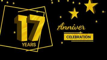 glücklich Jahrestag Gruß mit 3d Text Animation und Gold Farben auf schwarz Hintergrund. animiert Zahlen, großartig zum Veranstaltungen, Grüße, Feierlichkeiten und festlich. video