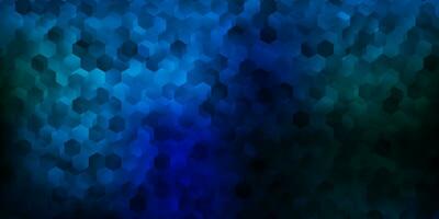 Dark blue, green vector pattern with hexagons.