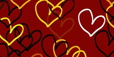 Light Red, Yellow vector template with doodle hearts.
