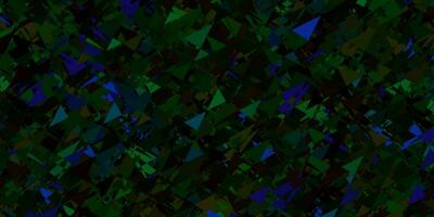 Telón de fondo de vector azul oscuro, verde con triángulos, líneas.