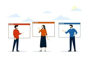 Concept of online meeting, video conference to discuss work. Business team joining meeting from Video Conferencing Platform. flat vector illustration on a white background.