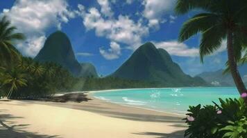 magnifique tropical plage avec Montagne et bleu ciel video