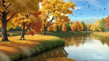 hermosa otoño panorama con río video