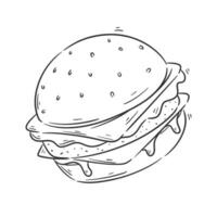 linda dibujos animados estilo hamburguesa diseño para colorante vector