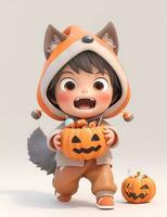 3d cute little boy with funny fox costume for Halloween party photo