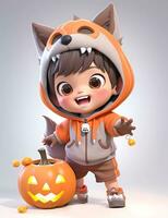 3d cute little boy with funny fox costume for Halloween party photo