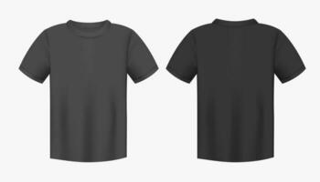 Black male t-shirt realistic mockup set from front and back view on white background vector