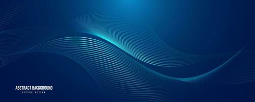 Abstract blue glowing wave on dark background. Modern shiny flowing wave lines design element. Futuristic technology concept vector