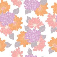 Hand Drawn Aster and Hydrangea Flower Pattern vector