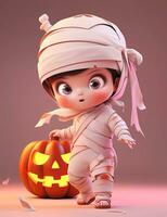 3d cute little boy with funny mummy costume for Halloween party photo