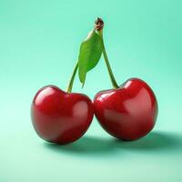 Cherries on turquoise background - AI Generative photo