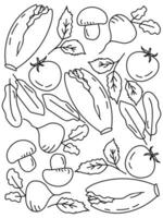 Outline doodle set of vegetables, Coloring page for kids learning vector