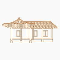 Editable Outline Traditional Hanok Korean House Building Vector Illustration for Artwork Element of Oriental History and Culture Related Design