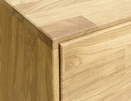 Wooden drawer close view photo, wooden eco furniture elements background. Solid wood furniture details photo