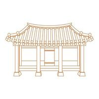 Editable Front View Traditional Hanok Korean House Building Vector Illustration in Outline Style for Artwork Element of Oriental History and Culture Related Design