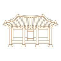 Editable Front View Traditional Hanok Korean House Building Vector Illustration in Outline Style for Artwork Element of Oriental History and Culture Related Design