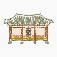 Editable Front View Traditional Hanok Korean House Building Vector Illustration in Brush Strokes Style for Artwork Element of Oriental History and Culture Related Design