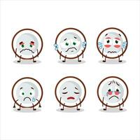 Slice of coconut cartoon character with sad expression vector