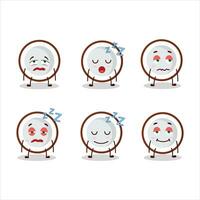 Cartoon character of slice of coconut with sleepy expression vector