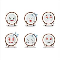 Cartoon character of slice of coconut with sleepy expression vector