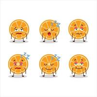 dibujos animados personaje de rebanada de naranja con soñoliento expresión vector