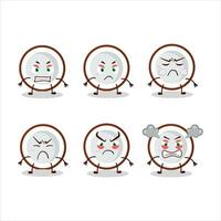 Slice of coconut cartoon character with various angry expressions vector