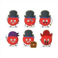 Cartoon character of red berry with various pirates emoticons vector